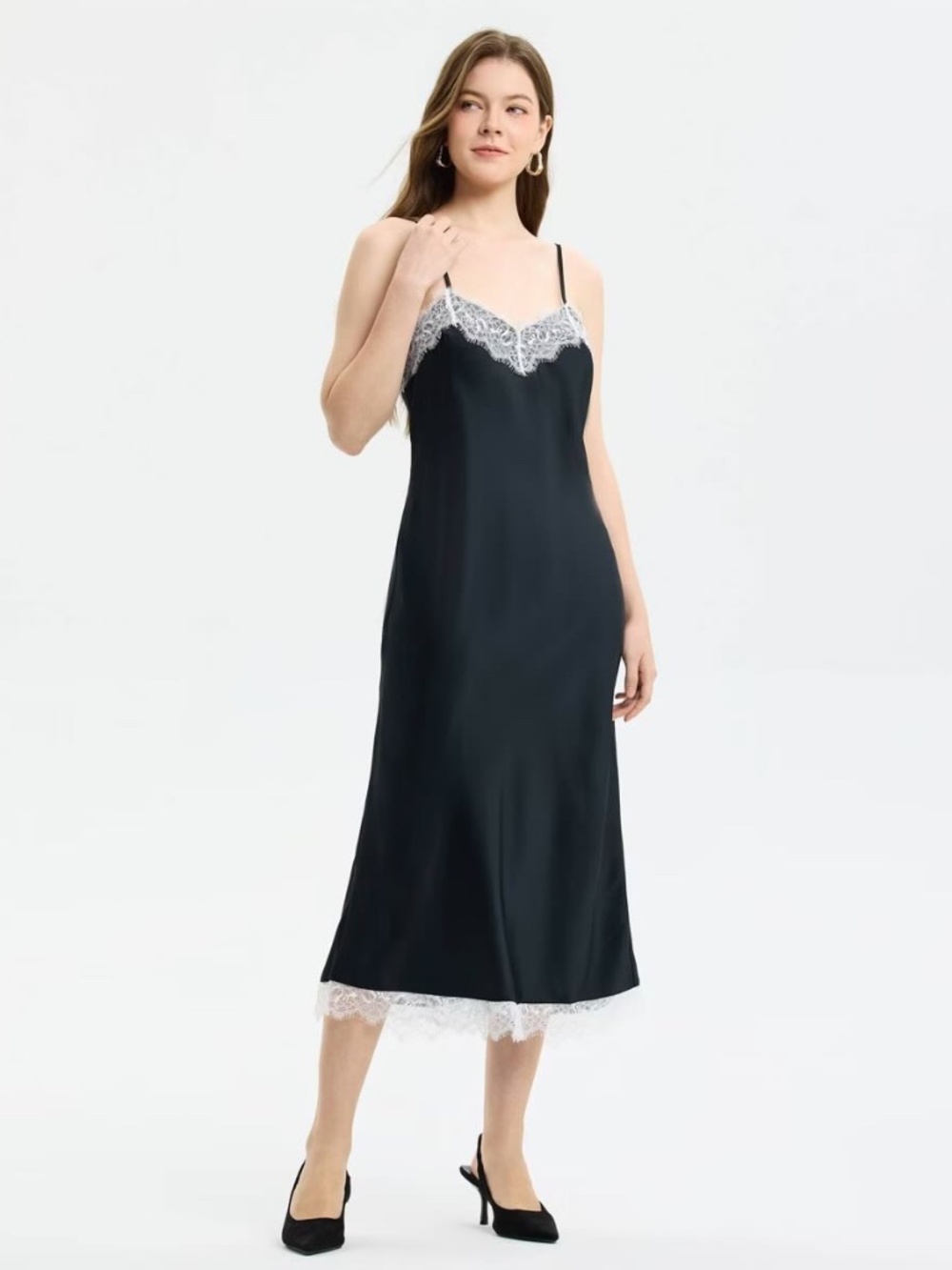 Women's Lace Trim Midi Slip Dress - A New Day™ Black